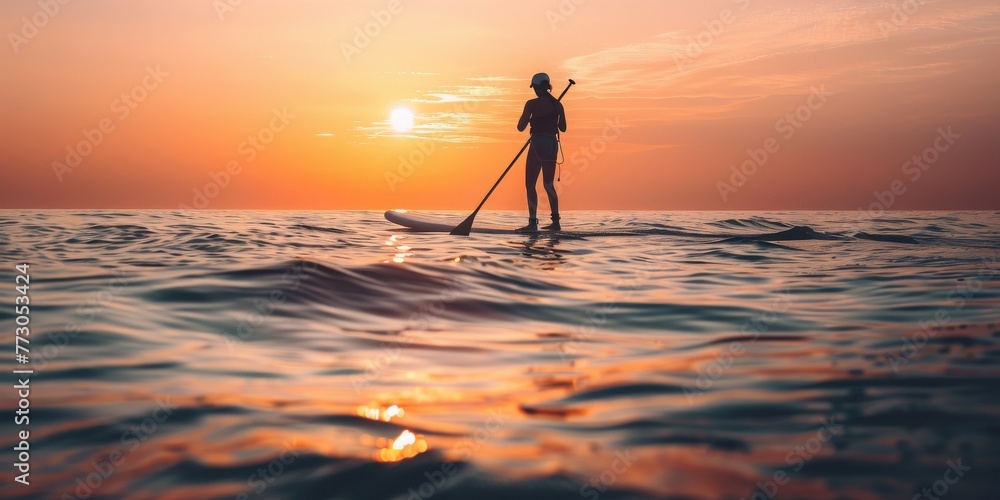 A man is paddling a surfboard on a calm ocean
