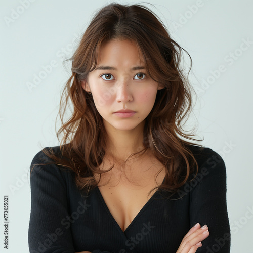 Young asian woman, brown hair, looking, young woman, female