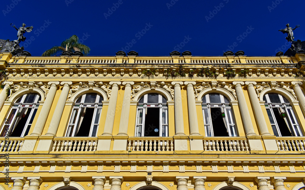 Yellow facade in downtown Petropolis, Rio de Janeiro, Brazil
