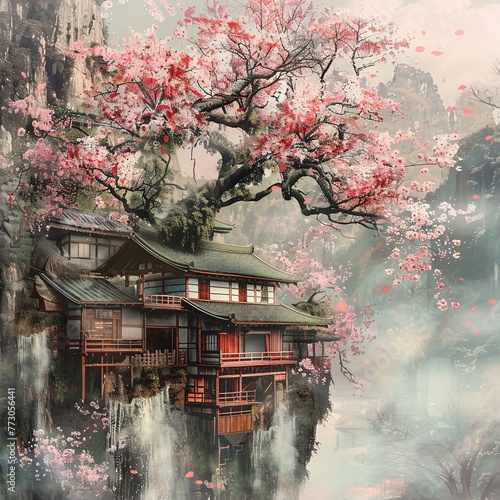 April Showers Bring May Flowers A Pink Blossom Treehouse Generative AI