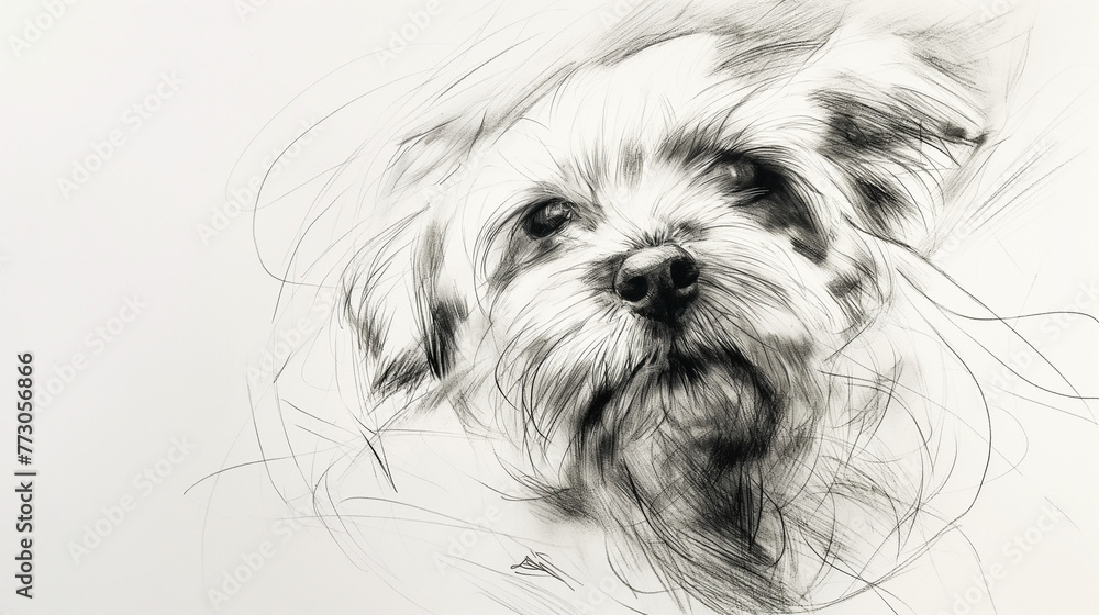 Węglowy rysunek uroczego psa - obrazy, fototapety, plakaty 