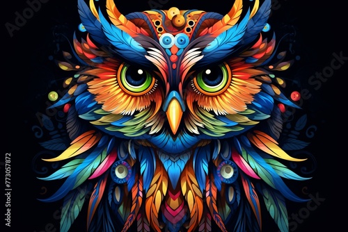 a colorful owl with feathers