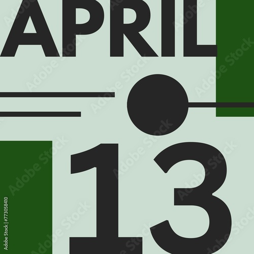 April 13 . flat Modern style calendar .date ,day, month .flat Modern style calendar for the month of April