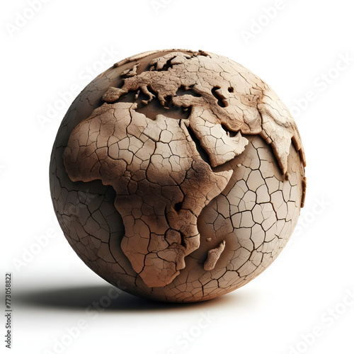 Earth climate change, dry soil, isolated on a white background, photorealistic, Earth Day