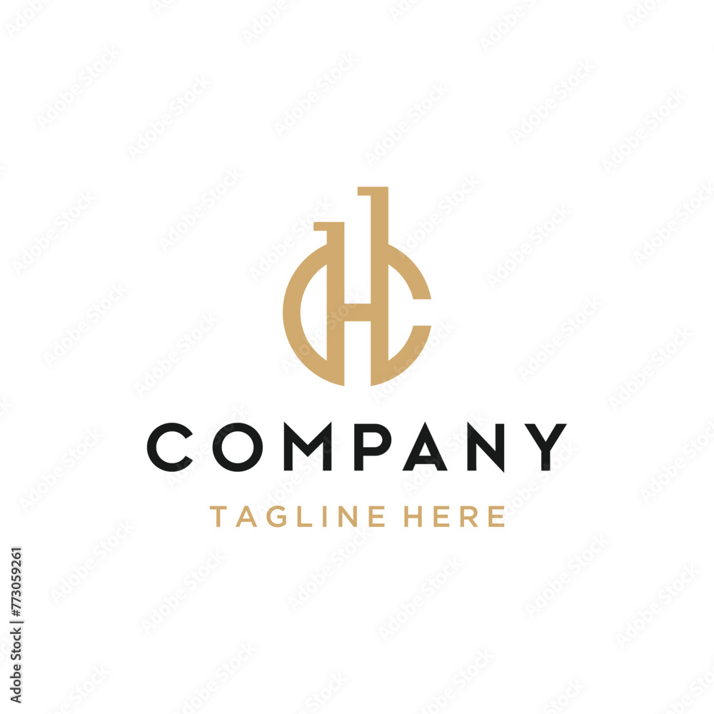 Golden Initial Letter HC C H CH with Simple Circular Shape Line Art Logo Design Golden Initial Letter HC C H CH with Simple Circular Shape Line Art Logo Design