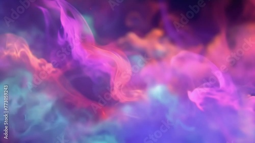A playful dance of neon vapor waves and colorful smoke rings photo