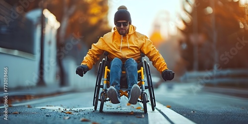 Wheelchair Character Racing Towards Independence on Autumn Pathway