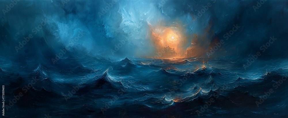 Sunset Over the Ocean A Painting of a Beautiful Sunset with the Ocean in the Background Generative AI