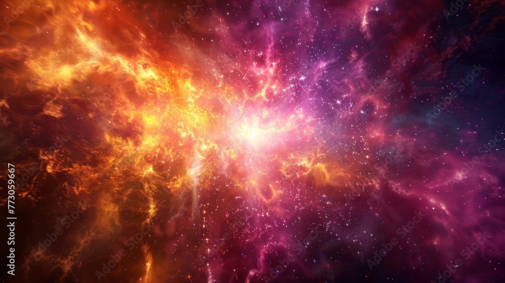 Fiery explosion in space. Abstract background with stars and nebula.