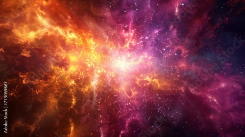 Fiery explosion in space. Abstract background with stars and nebula.