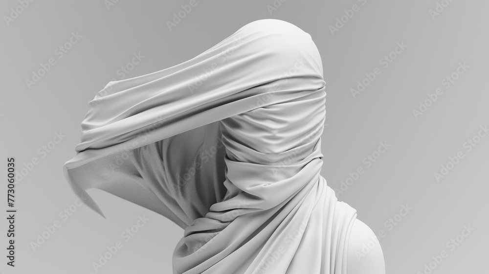 Woman covered with white cloth - obrazy, fototapety, plakaty 