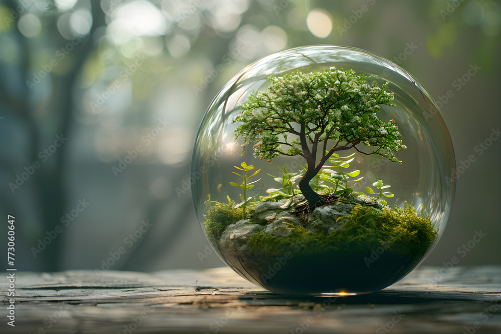 An eco-sphere, a sustainable ecosystem in a glass ball, promoting sustainability and self-sustaining environments. An eco-sphere, a sustainable ecosystem in a glass ball, promoting sustainability and self-sustaining environments.