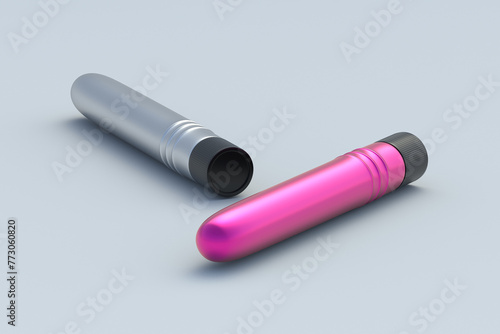 Two adult sex toys. Artificial dildo for women. Female pleasure. Shop with erotic accessories. Arousal and orgasm. 3d render