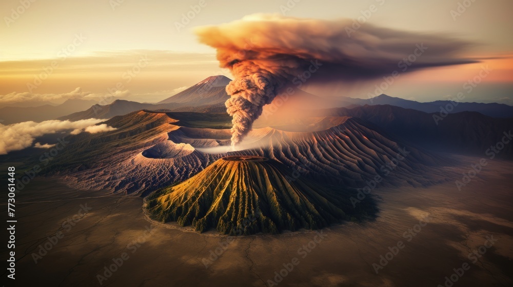 Mount Bromo, is an active volcano and part of the Tengger massif, AI-generated - obrazy, fototapety, plakaty 