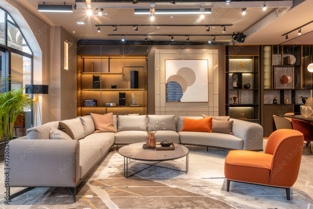 Contemporary Furniture Showroom with Stylish Decor and Open Layout