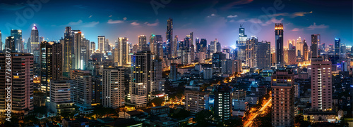 City of Bangkok  Sukhumvit skyline night shot panorama  AI Generative.