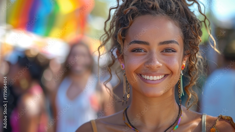 Fototapeta premium a smiling girl at a demonstration for the rights of sexual minorities