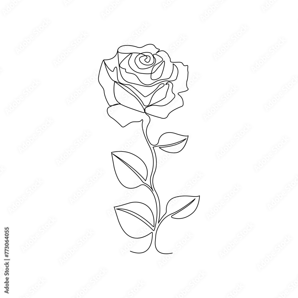 Black and white illustration with a rose flower in line art style Black and white illustration with a rose flower in line art style