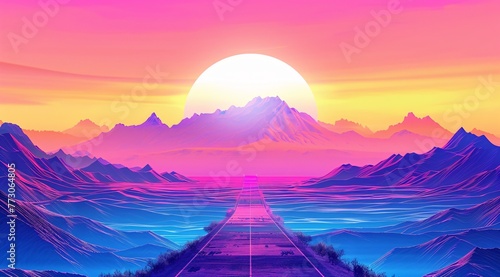 Pink Sunset on the Beach A Colorful and Vibrant Scene Generative AI