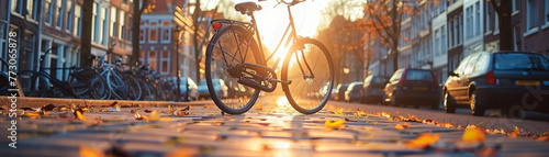 Bicycle, Sustainable transport, City streets, Clear sky, Photography, Rembrandt lighting, Vignette photo