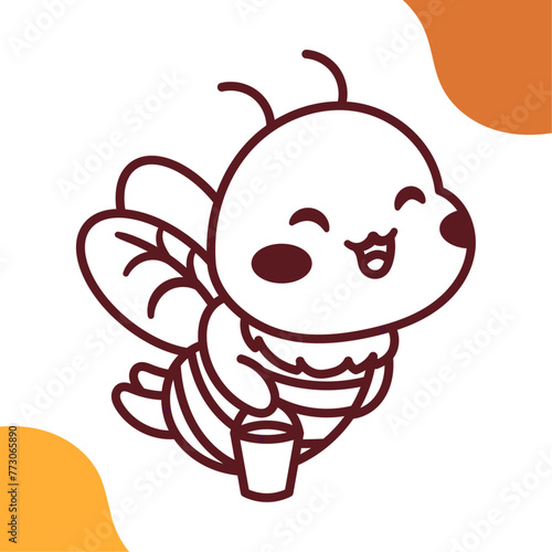 Clip art, icon, cartoon mascot, coloring book with a bee