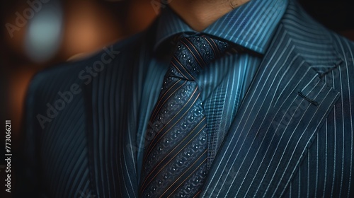 Behold the subtle elegance of a pinstripe shirt, its fine lines captured with precision against a background of timeless sophistication.