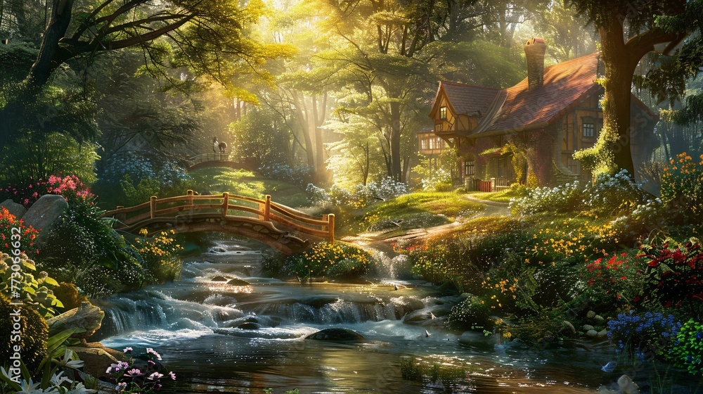 Obraz premium Fantasy Forest A Dreamy, Colorful, and Magical World Generative AI