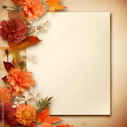 Elegant Autumn Floral Border Paper Board on Vintage Background 