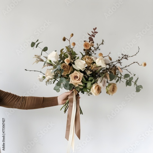 A Hand is hoding a wedding flower generative AI photo