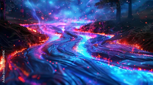 Purple River of Light A Glowing, Colorful Journey Through the Cosmos Generative AI