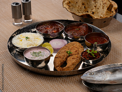 Surmai Thali, Non-Vegeterian Dish, Pune, Maharashtra, India.ARW