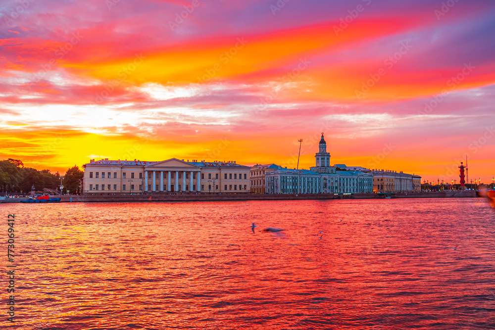 Fantastic fiery sunset over the Neva River. Fantastic fiery sunset over the Neva River.