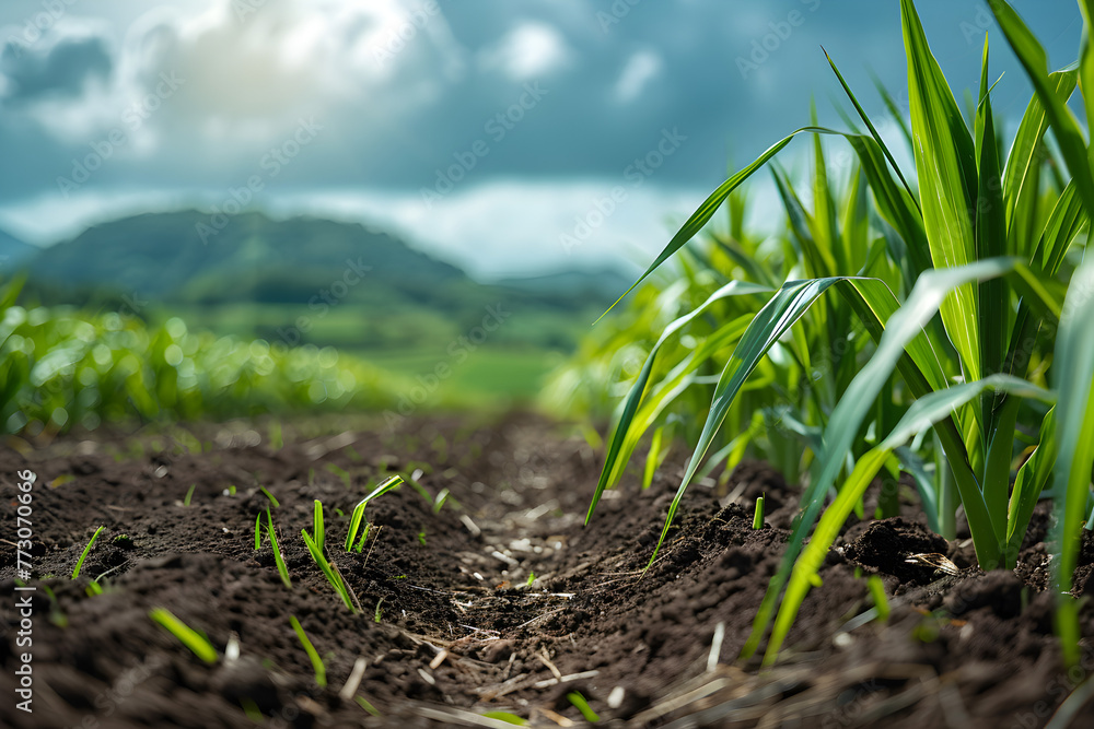An image of a cultivated sugarcane field with a focus on sustainability and green world concept. Suitable for environmental campaigns or agriculture-related content. An image of a cultivated sugarcane field with a focus on sustainability and green world concept. Suitable for environmental campaigns or agriculture-related content.