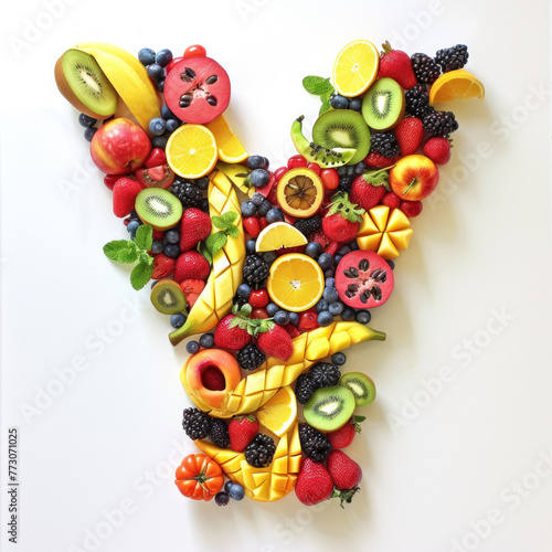 Alphabetical Assortment of Fresh Fruits Creating a Colorful Letter Y