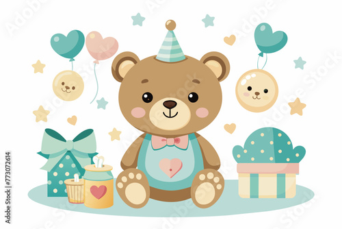Cute teddy bear baby shower clipart vector design.