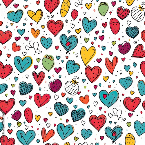 Hearts hand drawing cute background seamless pattern