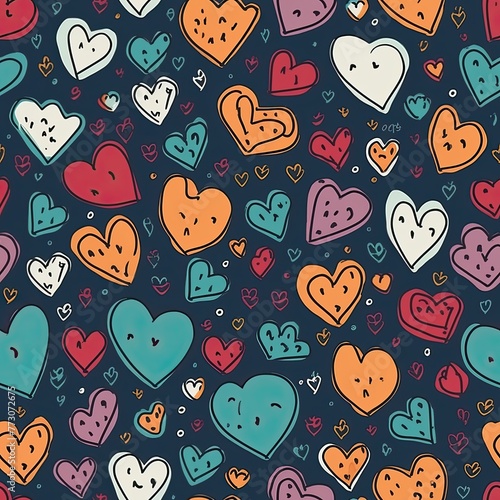 Hearts hand drawing cute background seamless pattern