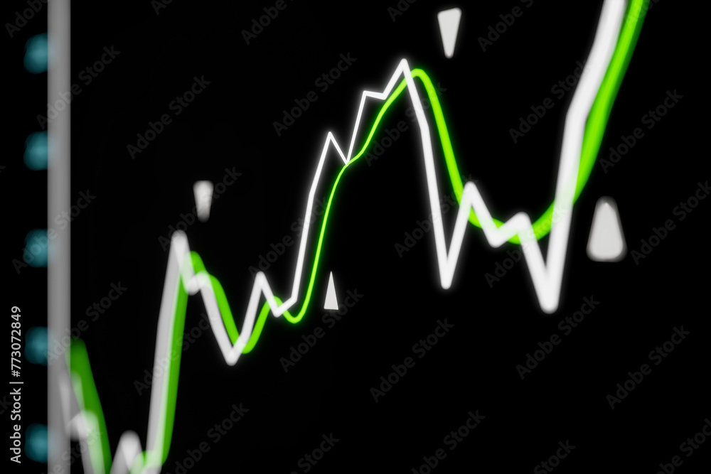 Φωτογραφία Close-up stock market chart with green average moves up