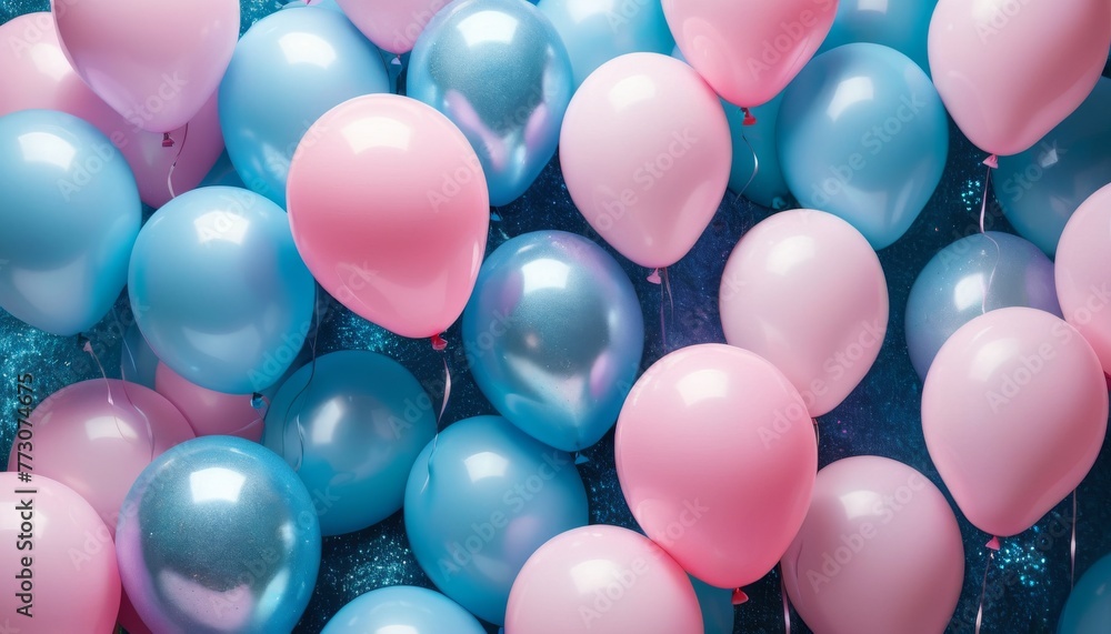 A vibrant collection of glossy pastel balloons fills the frame with a celebratory mood, perfect for events and party-themed projects