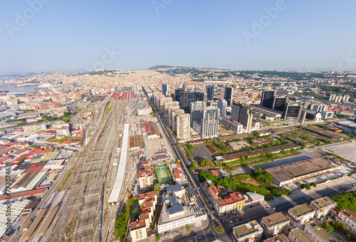 Naples, Italy. Train station - Napoli Centrale. Centro direzionale is a business district in Naples. Panorama of the city on a summer day. Sunny weather. Aerial view