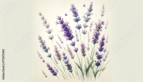 Delicate watercolor lavender flowers with a soft wash of color  giving a serene feel.