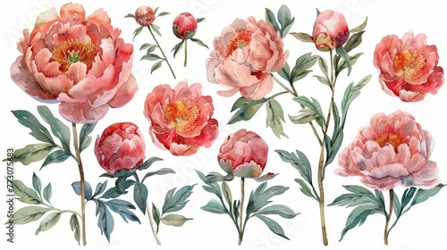 Wallpaper Mural Clipart collection of watercolor peonies, blooming in passionate hues, each petal a testament to loves soft and enduring nature for Valentines Day Torontodigital.ca