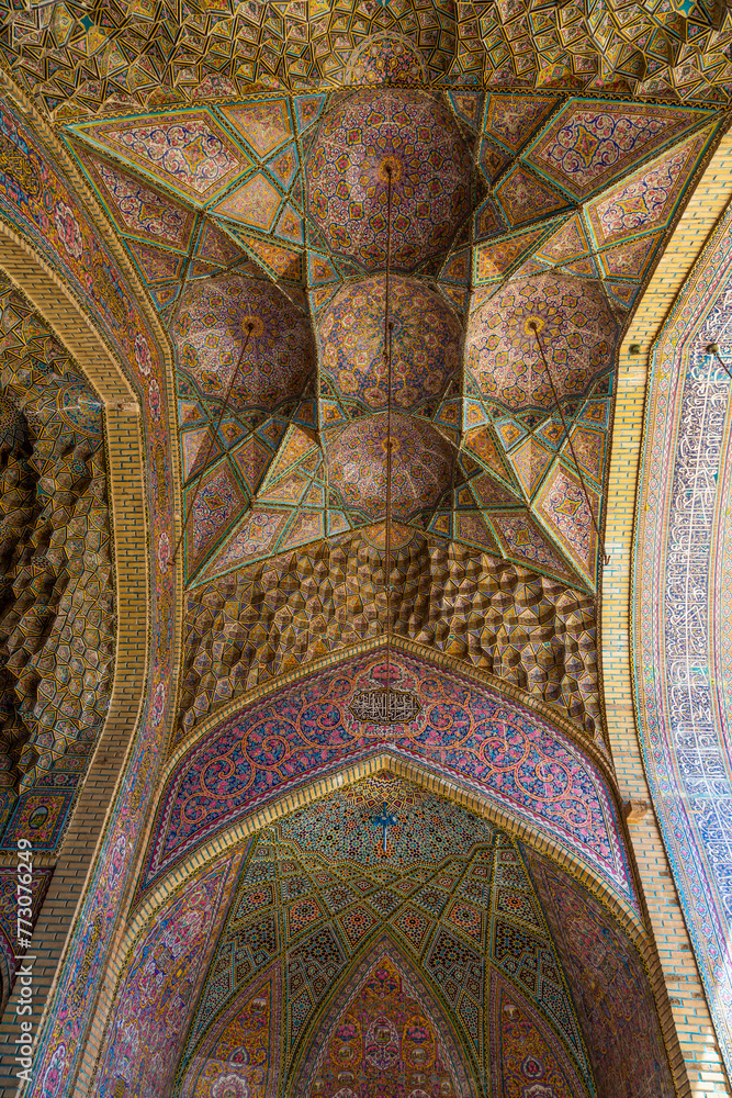 Mind blowing details of antique Persian tile work in The Pink  Mosque shiraz, Iran. Perfect details. Nasirolmolk mosque. No#5