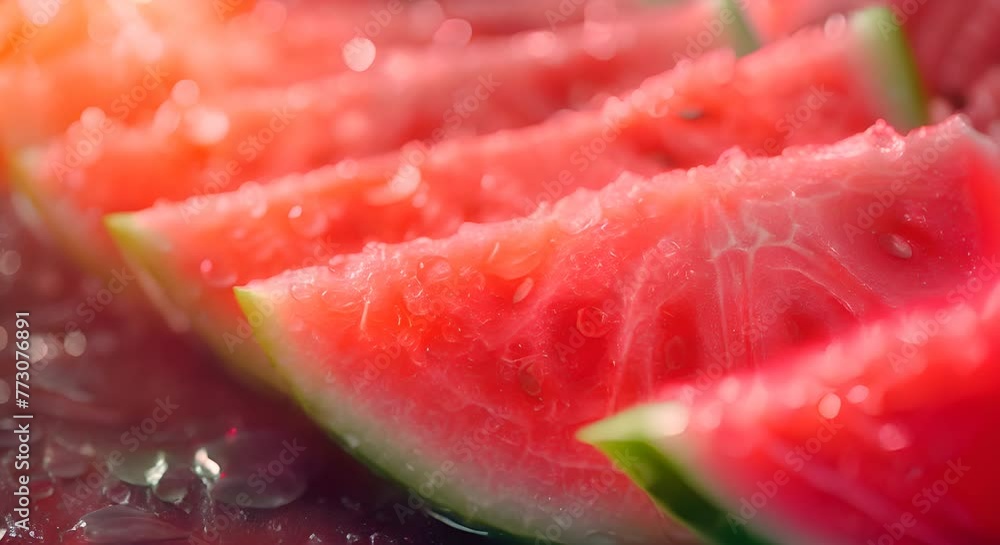 Watermelon slices with water drops, macro Watermelon slices with water drops, macro