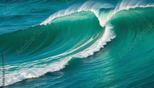 A stunning ocean wave caught in the act of cresting, showcasing the mesmerizing translucent hues of sea green and white frothy peaks