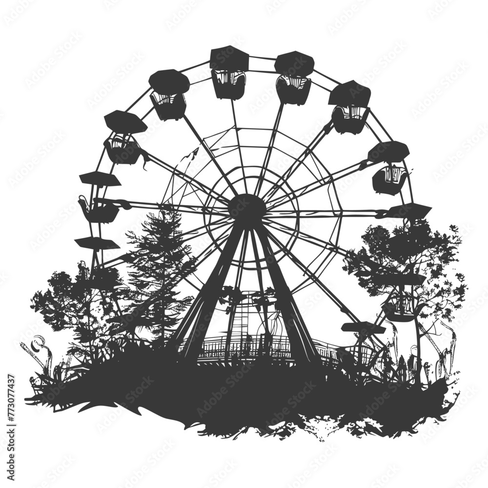 silhouette abandoned amusement park black color only silhouette abandoned amusement park black color only