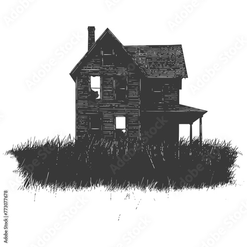 silhouette abandoned home or house black color only