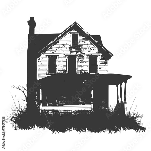 silhouette abandoned home or house black color only