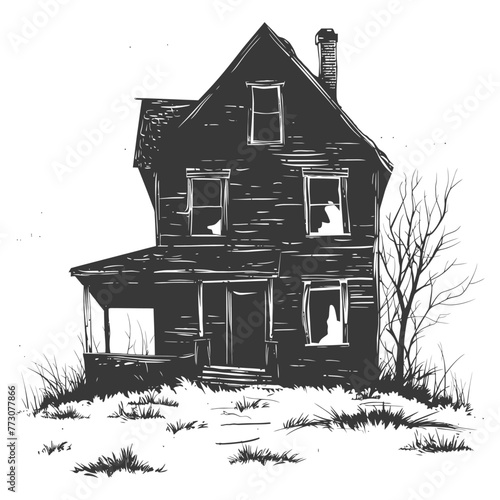 silhouette abandoned home or house black color only
