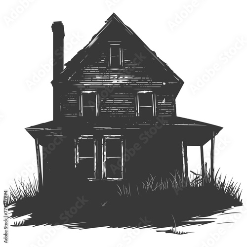 silhouette abandoned home or house black color only